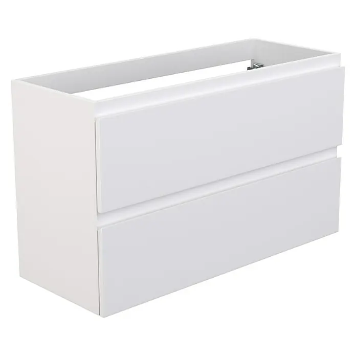Camargue Espacio Waschtischunterschrank - 100 x 40 x 60 cm, 2 Schubkästen, Gama weiß matt - Abbildung eines weißen Badezimmerunterschranks mit zwei Schubladen. Er ist modern und schlicht gestaltet, ideal für jedes Badezimmer.