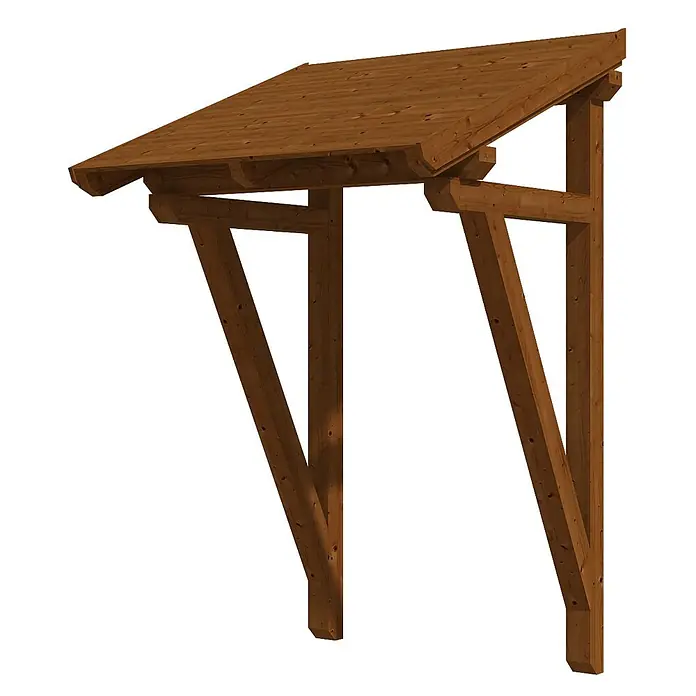 SKAN HOLZ Pultvordach Potsdam 2 - 176 x 156 x 280 cm, Nussbaum - Braune Holz-Anlehn-Dachkonstruktion mit Stützpfosten, bereit zur Wandmontage als Vordach.