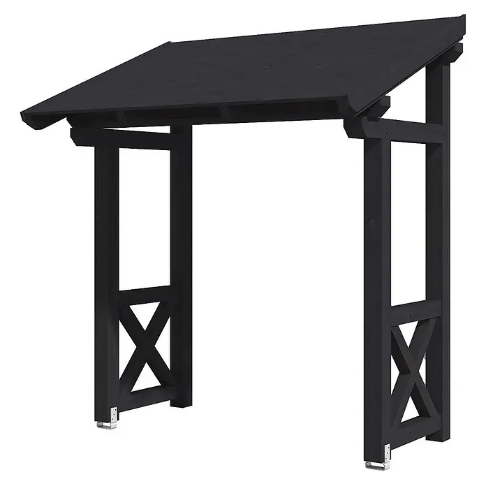 SKAN HOLZ Pultvordach Paderborn 4 - 242 x 156 x 293 cm, Anthrazit - Schwarze Holzpergola mit schrägem Dach und dekorativen X-Streben.