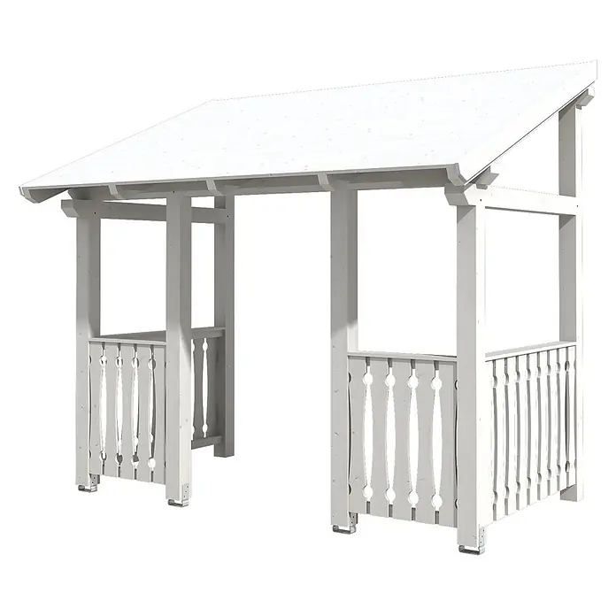 SKAN HOLZ Pultvordach Paderborn 8 - 336 x 202 x 315 cm, Weiß - Weißer Holzpavillon mit schrägem Dach und dekorativen Seitenleisten.