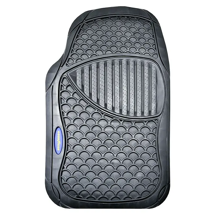Goodyear Juego de alfombrillas para coche - 4 pzs., Negro - Alfombrilla de goma negra Goodyear con ranuras y tacos para un agarre óptimo y proteger el interior del coche de la suciedad.