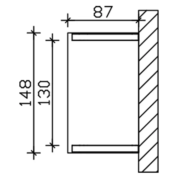 SKAN HOLZ Pultvordach Poel - 148 x 87 x 82 cm, Nussbaum - Querschnitt eines wandmontierten U-Profils, 148mm hoch, 130mm innen hoch, 87mm tief.