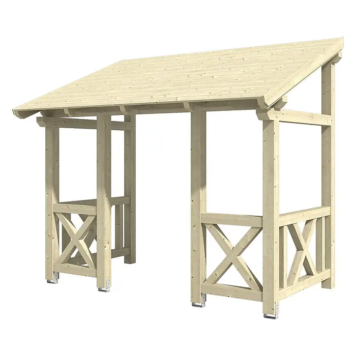 SKAN HOLZ Pultvordach Paderborn 7 - 336 x 202 x 315 cm, Natur - Gartenunterstand aus hellem Holz mit Schrägdach und X-Streben.