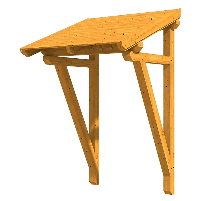 SKAN HOLZ Pultvordach Potsdam 2 - 176 x 156 x 280 cm, Eiche hell - Helle Holz-Anlehn-Dachkonstruktion mit zwei Stützpfosten und Streben, ideal als Vordach oder Carport.