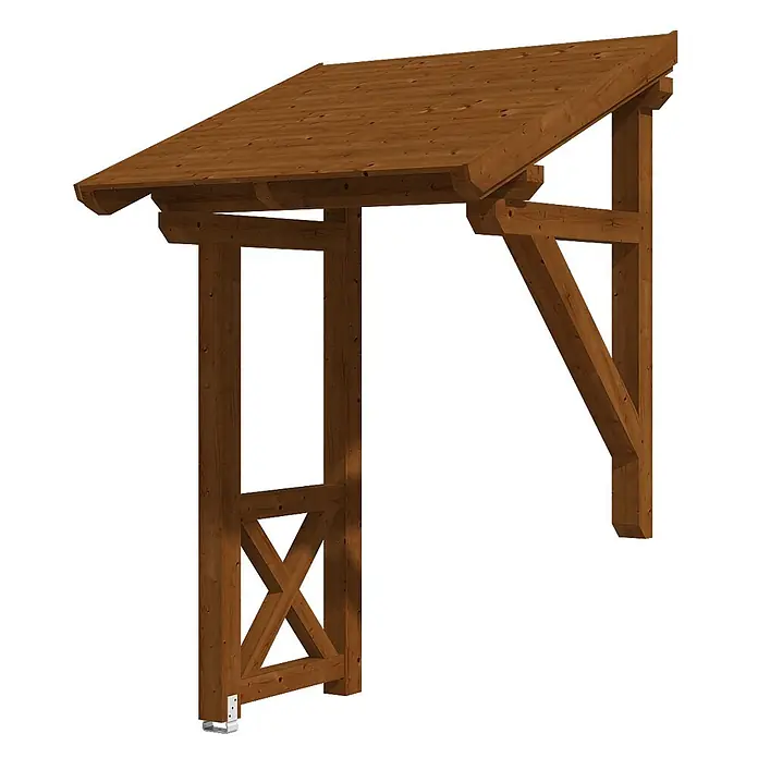 SKAN HOLZ Pultvordach Potsdam 3 - 176 x 156 x 293 cm, Nussbaum - Braunes Holz-Anlehnvordach mit einem Stützpfosten mit Kreuzstrebe und einer Wandhalterung.