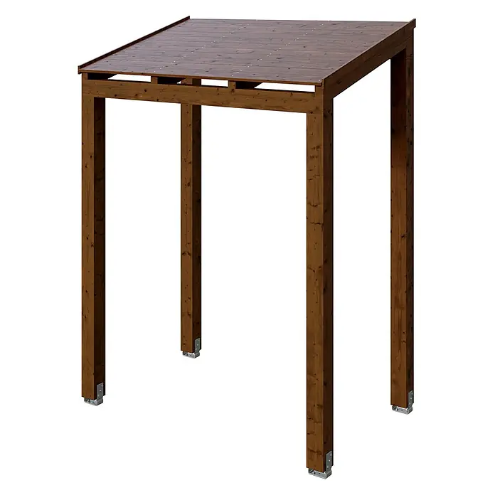 SKAN HOLZ Pultvordach Putbus - 203 x 128 x 276 cm, Nussbaum - Dunkelbraune Holzüberdachung mit Schrägdach und vier Pfosten mit Metallfüßen.