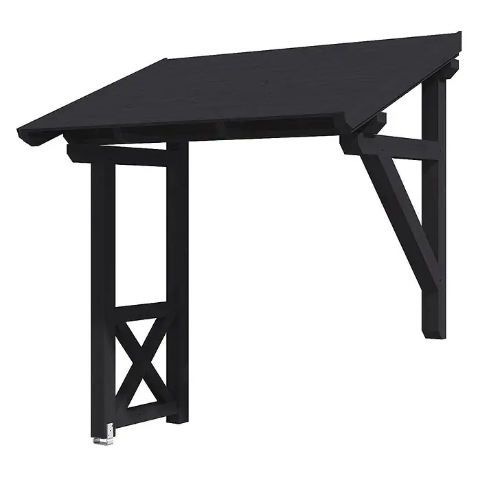 SKAN HOLZ Pultvordach Paderborn 3 - 242 x 156 x 293 cm, Anthrazit - Dunkles Holz-Anbaudach mit schrägem Dach und zwei Stützen, eine mit Kreuzstrebe, für einen Eingangsbereich.