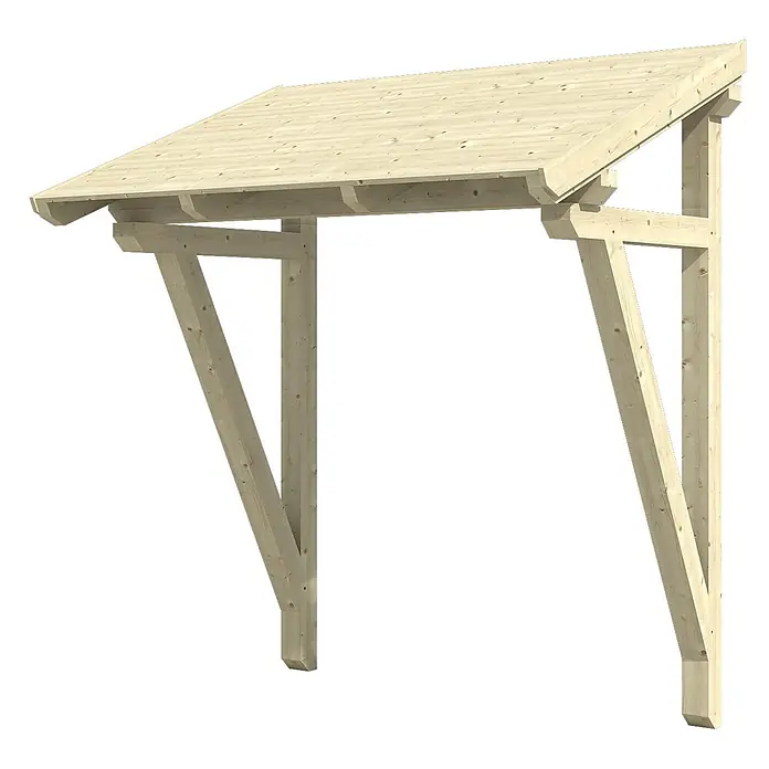 SKAN HOLZ Pultvordach Paderborn 2 - 242 x 156 x 280 cm, Natur - Helles Holzdach mit Stützpfosten und Schrägstreben.