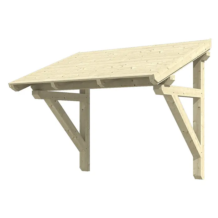 SKAN HOLZ Pultvordach Paderborn 1 - 242 x 156 x 202 cm, Natur - Hölzernes Anlehn-Dach mit zwei Stützbalken aus hellem Holz.