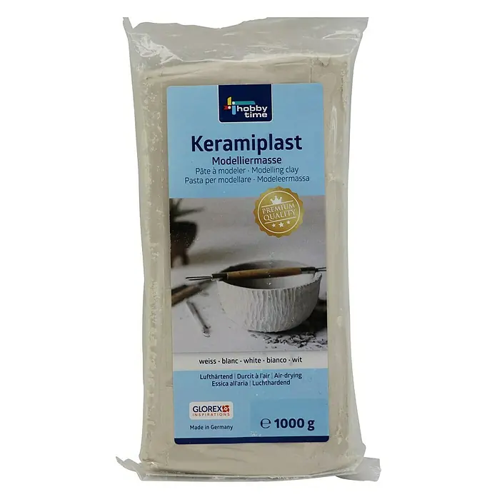 Glorex Hobby Time Keramiplast - 1.000 g, Weiß - Eine Packung Keramiplast Modelliermasse von Hobby Time, ideal für kreative Modellierprojekte und detailreiche Kunstwerke.