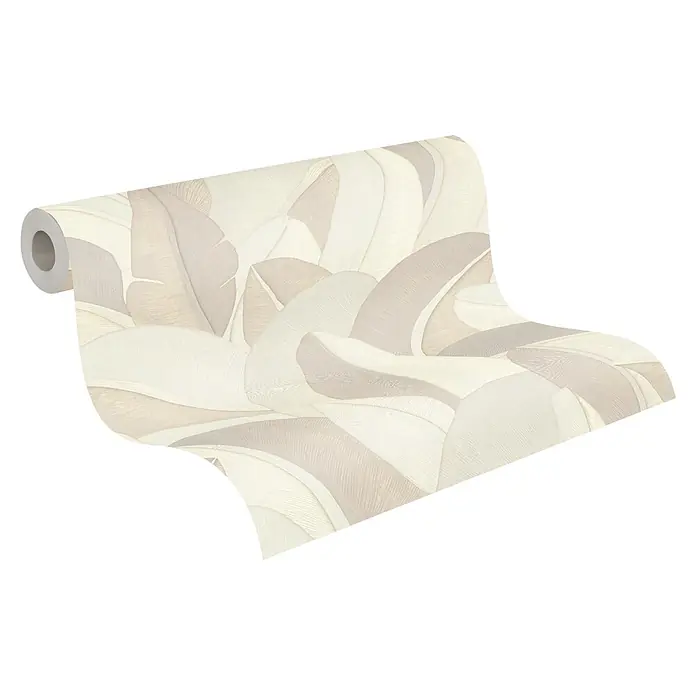 A.S. Création Metropolitan Stories Vibes & Styles Vliestapete Palme - Weiß-Beige, Floral, 10,05 x 0,53 m - Rolle beiger und cremefarbener Tapete mit abstraktem Wellen- und Federmuster.