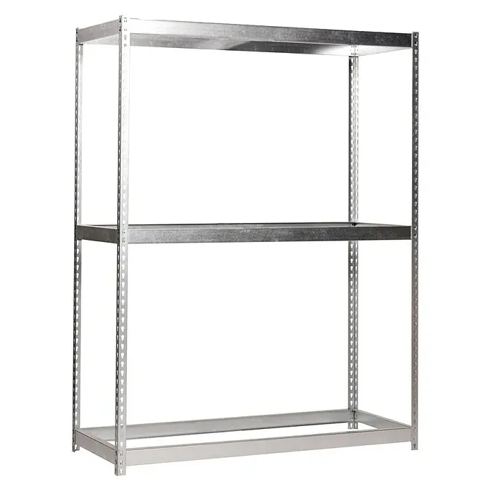 Simonrack Ecoforte Estantería para cargas pesadas Metal - Al x An x Pr: 200 x 120 x 45 cm, Número de baldas: 3 ud., Inserción, Galvanizado, Capacidad de carga por balda: 400 kg, Bandejas no incluidas - Una estantería metálica resistente de tres niveles vacía, perfecta para el almacenamiento y la organización en un taller o almacén.