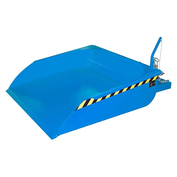Bauer Seitenkippschaufel Schaufel BSI 50, lackiert, Lichtblau -  - Blauer selbstkippender Gabelstapler-Container mit gelb-schwarzen Warnstreifen.