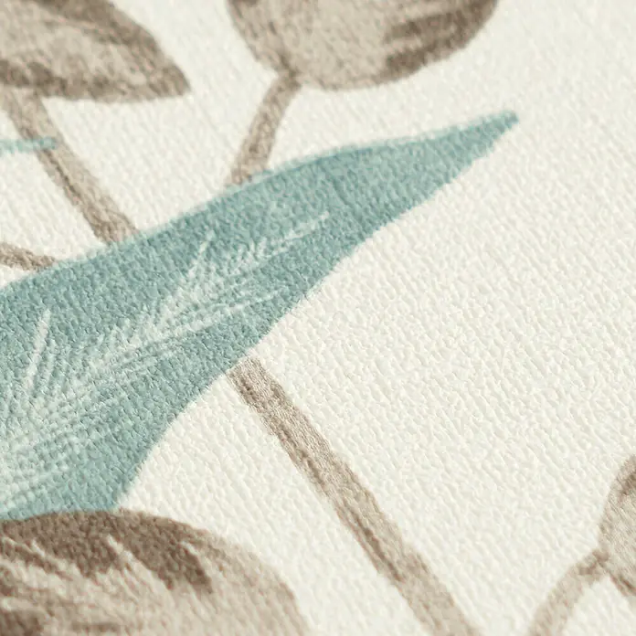 A.S. Création Metropolitan Stories Vibes & Styles Vliestapete Gräser - Braun-Grün, Floral, 10,05 x 0,53 m - Strukturierter Stoff mit blaugrünem und taupefarbenem Blattmuster.