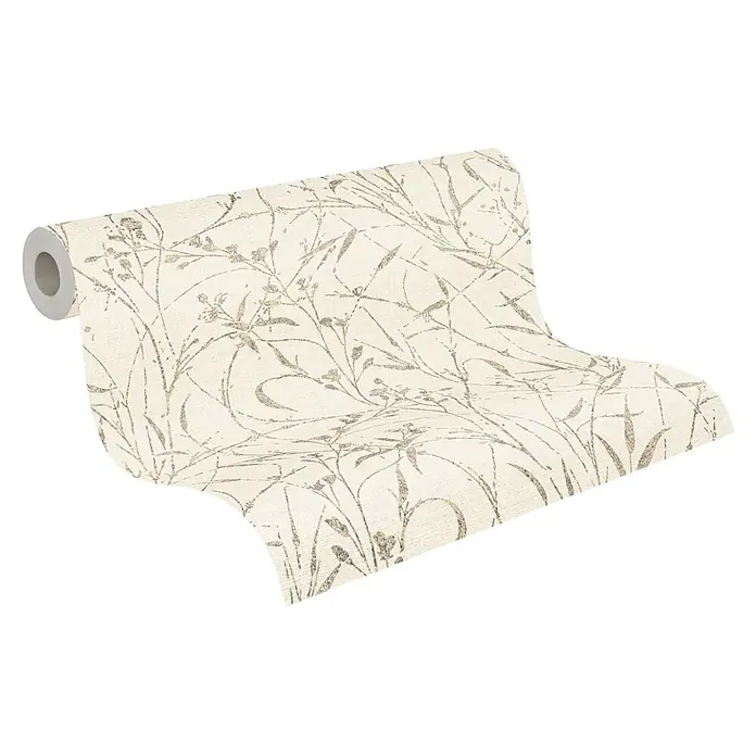 A.S. Création Metropolitan Stories Vibes & Styles Vliestapete Gräser I - Creme-Beige, Floral, 10,05 x 0,53 m - Abgerollte Tapete in Hellbeige mit feinem Muster aus zarten, getrockneten Gräsern oder Ästen in Dunkelbeige.