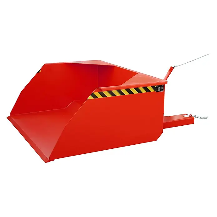 Bauer Seitenkippschaufel Schaufel BSE 100, lackiert, Feuerrot -  - Rote Kippmulde aus Metall mit schwarz-gelben Warnstreifen und Kipphebel.