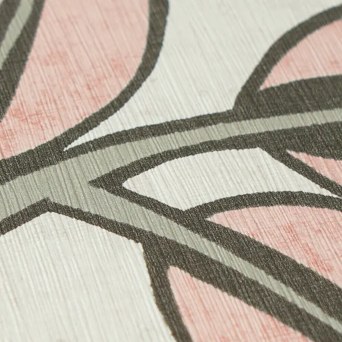 A.S. Création Nordic Feeling Vliestapete Blätter - Grau-Grün, Uni, 10,05 x 0,53 m - Texturierte Oberfläche mit abstraktem Muster in Rosa, Grau und Dunkelbraun.