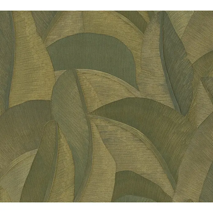 A.S. Création Metropolitan Stories Vibes & Styles Vliestapete Palme - Grün-Metallic, Floral, 10,05 x 0,53 m - Strukturierte Tapete mit abstraktem Blattmuster in Grün und Gold.