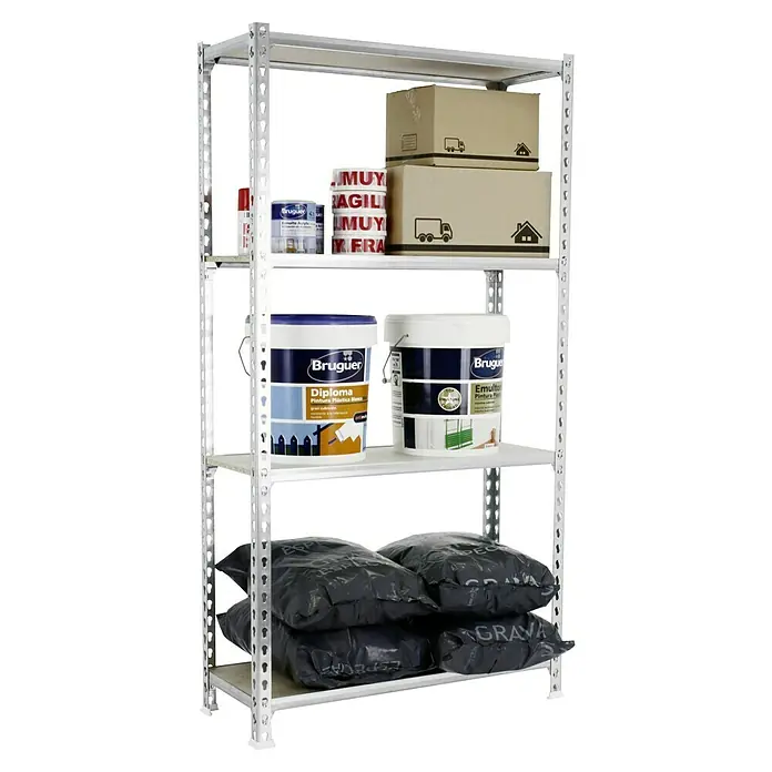 Simonrack Maderclick Metallregal Maderclick SuperPlus - H x B x T: 150 x 110 x 30 cm, Traglast pro Boden: 200 kg, Anzahl Böden: 4 Stk., Stecken, Silber - Regalsystem mit Farbdosen, Umzugskartons und Sandsäcken.