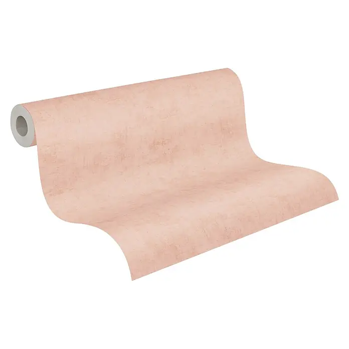 A.S. Création Nordic Feeling Vliestapete Uni - Rosa, Uni, 10,05 x 0,53 m - Hellrosa strukturierte Tapetenrolle, teilweise abgerollt.