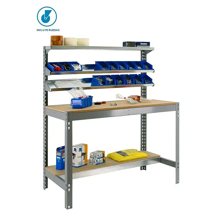 Simonrack Simonwork Banco de trabajo BT1 Mobile - L x An: 61 x 91 cm, Altura de trabajo: 152 cm, Carga soportada: 120 kg, Gris - Banco de trabajo con estantes y cajones para guardar herramientas y pequeñas piezas para aficionados y profesionales.