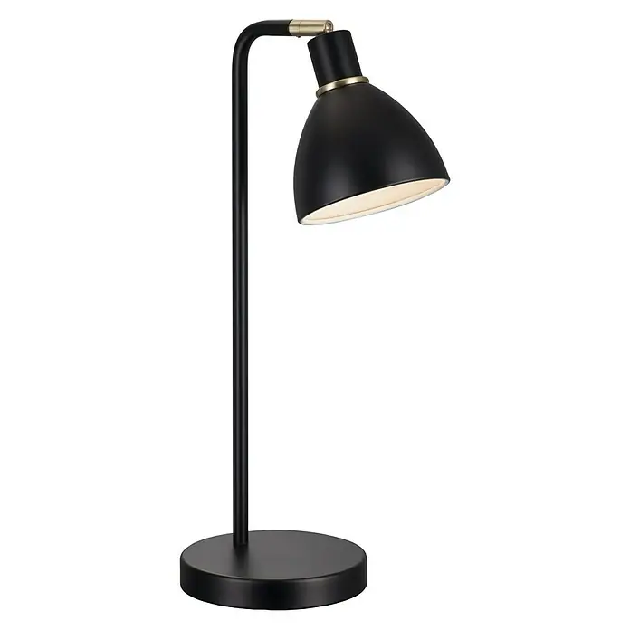 Nordlux Ray Lámpara de sobremesa - 40 W, L x An x Al: 12 x 12 x 46 cm, Negro, E14 - Elegante lámpara de escritorio negra con detalles dorados, que aporta un toque de estilo a cualquier espacio de trabajo y proporciona una iluminación óptima.