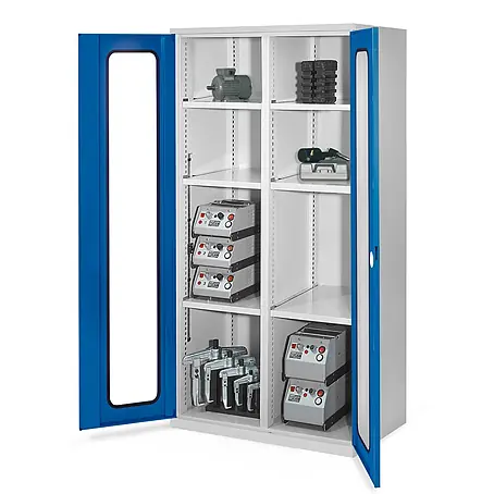 Kappes Schwerlastschränke mit Mitteltrennwand 1950x1000x600mm Sichtfenstertüren Modell 51 enzianblau