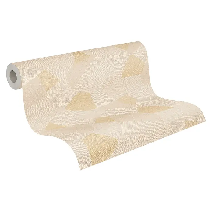 A.S. Création Cuba 2 Vliestapete Grafik - Beige-Creme, Grafisch, 10,05 x 0,53 m - Abgerollte Rolle cremefarbener und beigefarbener Tapete mit texturiertem, abstrakt-geometrischem Muster.