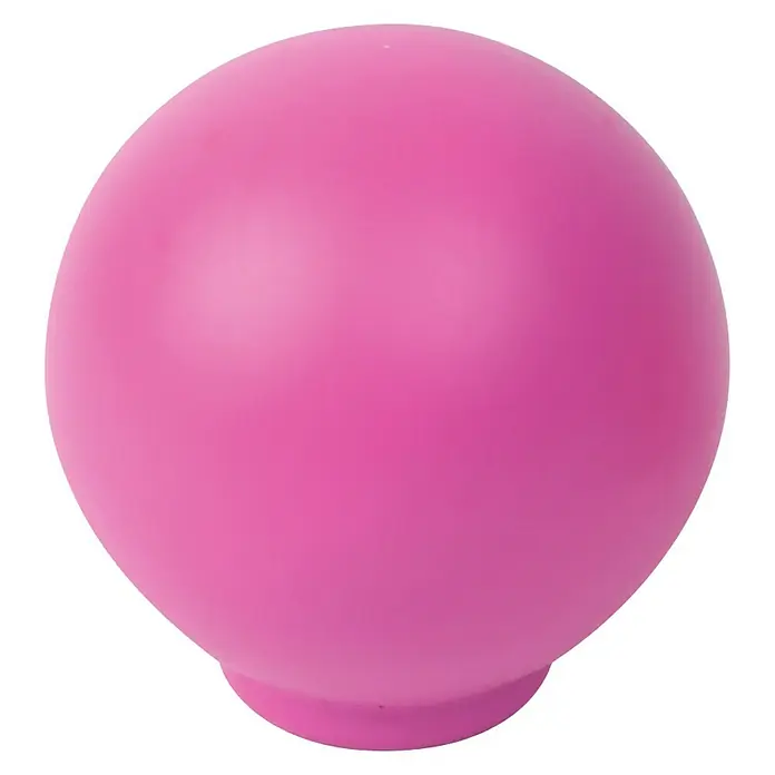 Nesu Pomo para muebles 626 - Tipo de tirador del mueble: Botón, Ø x Al: 29 x 29 mm, Plástico, Rosa, Mate - Primer plano de una sola pelota de gimnasia de color rosa brillante. Es un objeto esférico liso, con una base pequeña.