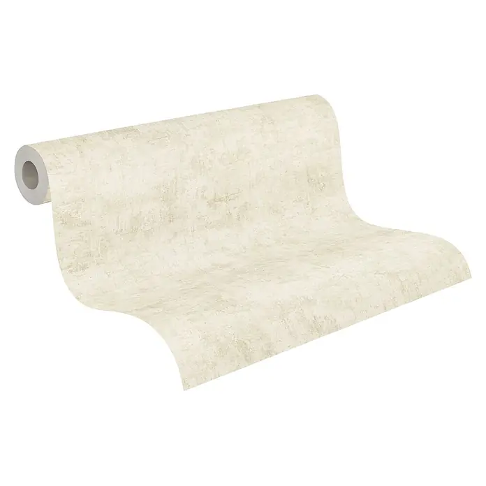 A.S. Création Nordic Feeling Vliestapete Uni I - Beige-Weiß, Uni, 10,05 x 0,53 m - Rolle beigefarbener, strukturierter Tapete mit Used-Look.