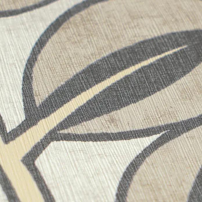 A.S. Création Nordic Feeling Vliestapete Blätter - Grau-Gelb, Uni, 10,05 x 0,53 m - Texturierte Oberfläche mit abstraktem Blattmuster in Grau, Beige und Hellgelb.