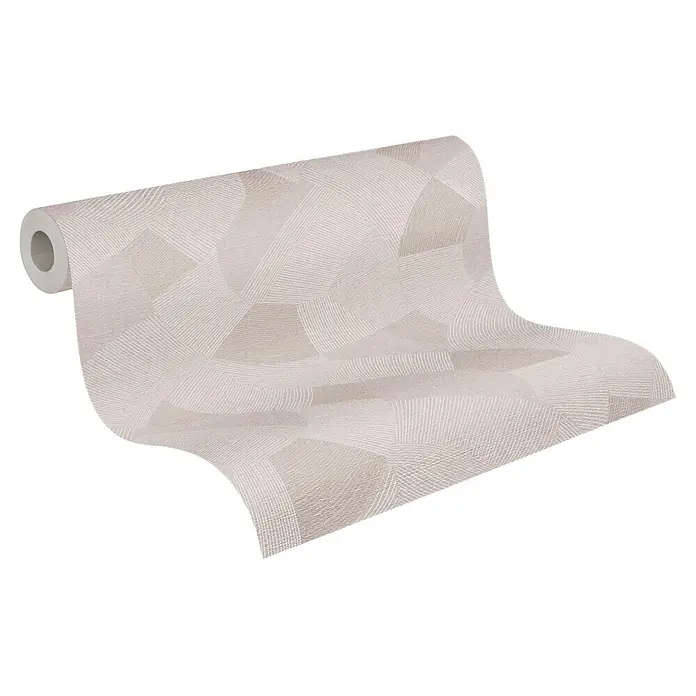 A.S. Création Cuba 2 Vliestapete Grafik - Grau-Weiß, Grafisch, 10,05 x 0,53 m - Hellbeigefarbene Tapetenrolle mit dezentem geometrischem Muster.