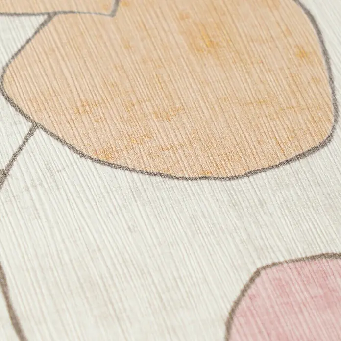 A.S. Création Nordic Feeling Vliestapete Floral - Grau-Gelb, Floral, 10,05 x 0,53 m - Strukturierte Tapete mit abstrakten beigen und rosa Formen, dunkelgrau umrandet auf hellem strukturiertem Hintergrund.