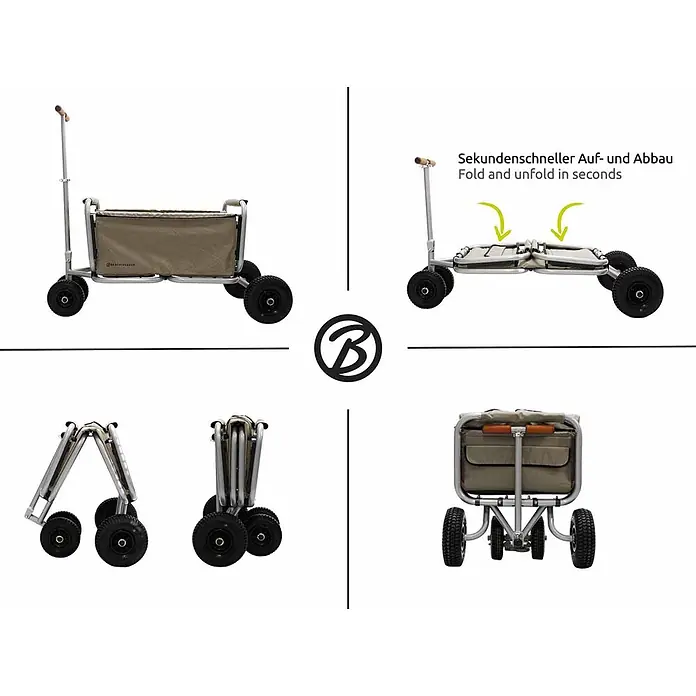 Beachtrekker Bollerwagen faltbarer Bollerwagen Life mit integrierter Feststellbremse Beige und Luftr - Kunststoff - Faltbarer Bollerwagen mit hellbraunem Stoffkorb und grauem Rahmen. Lässt sich schnell flach oder aufrecht zusammenklappen zur Lagerung.