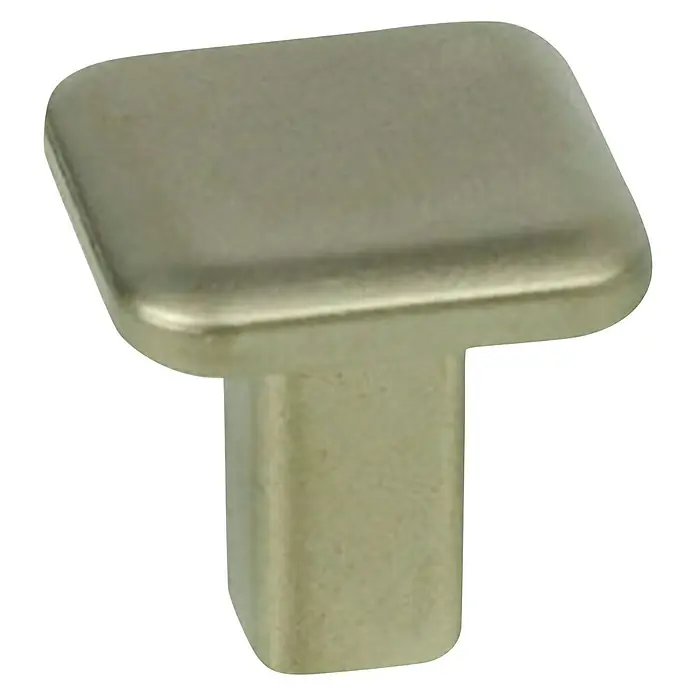 Nesu Tirador para muebles 3202 6 uds. - L x An x Al: 20 x 20 x 20 mm, Acero, Niquelado - Primer plano de un tirador de armario cuadrado en acabado de níquel cepillado.