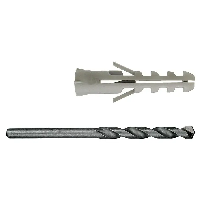 Surtido de tacos B30012 - 530 pzs. - Primer plano de un taco y una broca, esenciales para proyectos de construcción y bricolaje. Herramientas profesionales.
