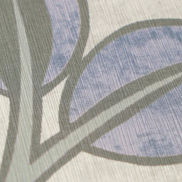 A.S. Création Nordic Feeling Vliestapete Blätter - Blau-Grau, Uni, 10,05 x 0,53 m - Gerippte gemusterte Oberfläche mit stilisierten grauen und blauen Blättern auf hellem Grund.