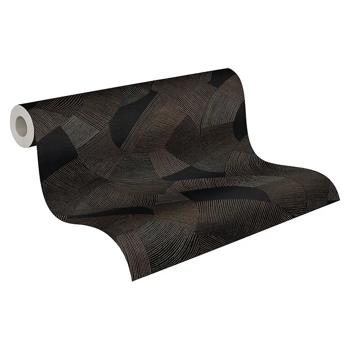 A.S. Création Cuba 2 Vliestapete Grafik - Schwarz-Braun, Grafisch, 10,05 x 0,53 m - Dunkle Tapetenrolle mit abstraktem geometrischem Muster in Metallic-Bronze und Silber.