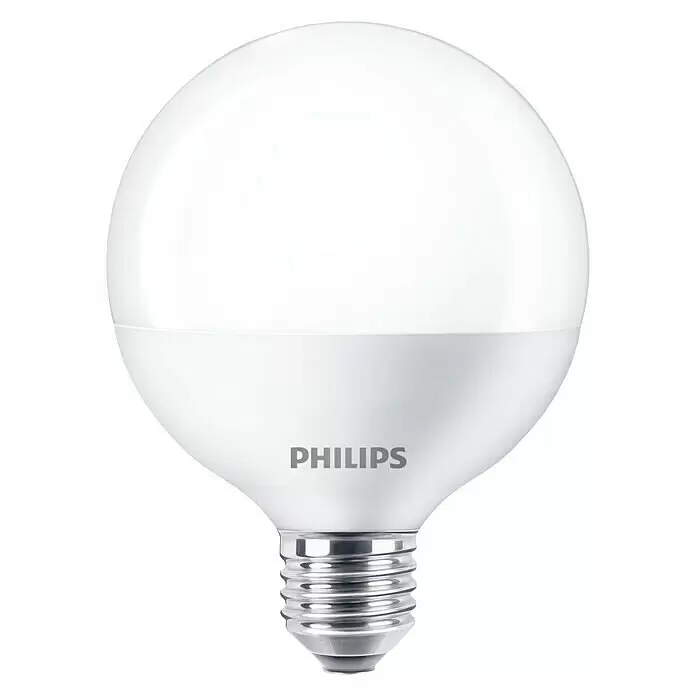 Philips LED-Lampe Globe - E27, Warmweiß, 806 lm, 7 W - Weiße, kugelförmige Philips LED-Lampe mit sichtbarem Schraubsockel.