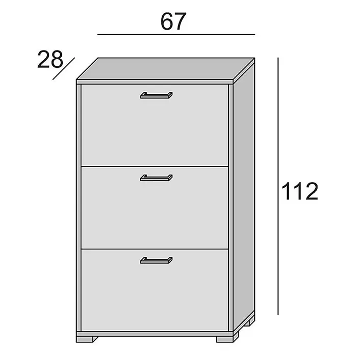 Kiamami Valentina Schuhschrank - L x B x H: 67 x 28 x 112 cm, Zementfarbe - Heller Schuhschrank mit 3 Kippfächern. Maße: B 67, T 28, H 112.