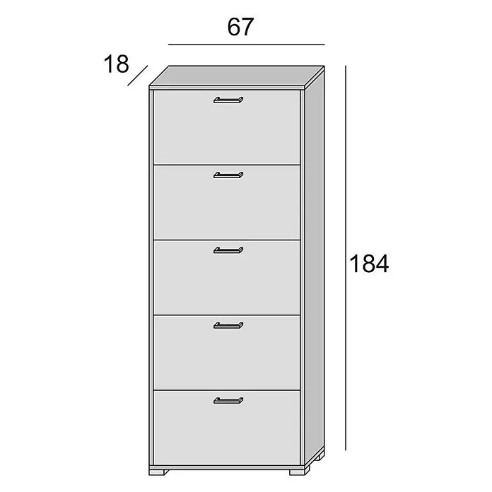 Kiamami Valentina Schuhschrank - L x B x H: 65 x 18 x 184 cm, Holz mittel - Hoher, hellgrauer Schuhschrank mit 5 Kippfächern zur Schuhaufbewahrung.