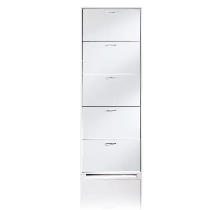 Kiamami Valentina Schuhschrank - L x B x H: 67 x 17 x 183 cm, Weiß - Moderner weißer Schuhschrank mit 5 Kippfächern und Chromgriffen zur organisierten Aufbewahrung.