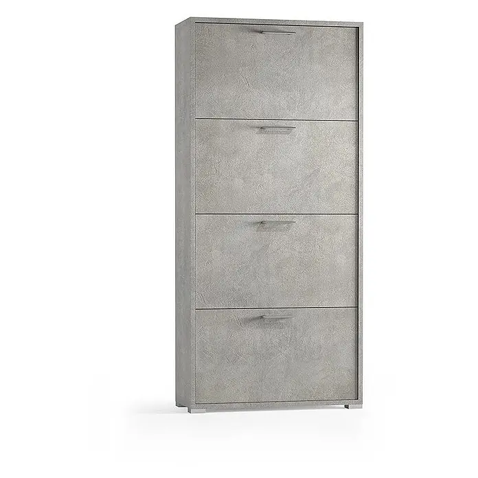 Kiamami Valentina Schuhschrank - L x B x H: 67 x 28 x 147 cm, Zementfarbe - Grauer Schuhschrank in Betonoptik mit vier Kippfächern.