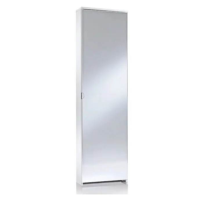 Kiamami Valentina Schuhschrank - L x B x H: 50 x 19,5 x 178 cm, Weiß - Schmaler weißer Schrank mit Ganzkörperspiegeltür und D-förmigem Zuggriff.