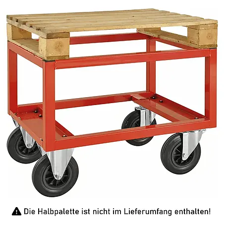 Kongamek  Palettenwagen Palettenwagen in rot 650mm hoch mit Bremse für Halbpaletten 800x600mm