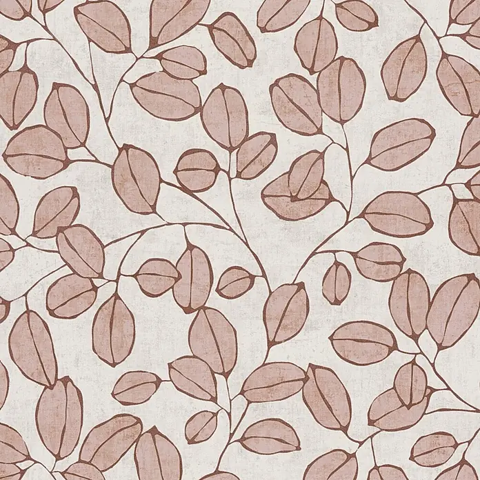 A.S. Création Nordic Feeling Vliestapete Blätter III - Grau-Rosa, Floral, 10,05 x 0,53 m - Wiederholendes Muster aus rosa Blättern und braunen Ästen.