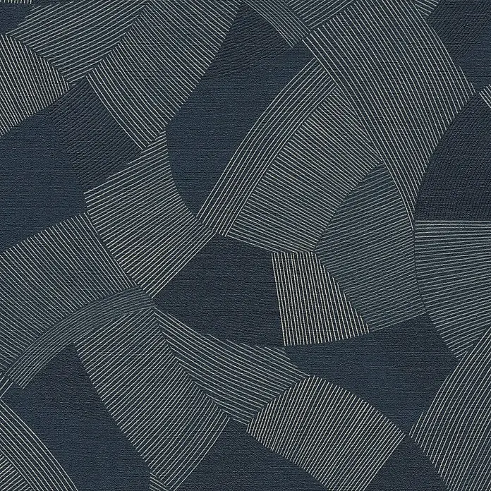 A.S. Création Cuba 2 Vliestapete Grafik - Blau-Beige, Grafisch, 10,05 x 0,53 m - Dunkelblauer Stoff mit abstraktem geometrischem Muster aus weißen Linien und massiven Formen.
