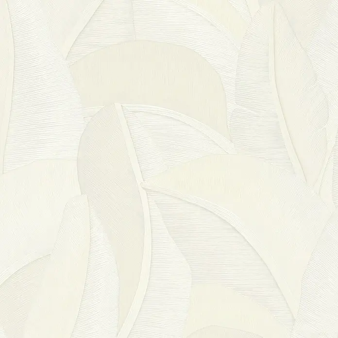 A.S. Création Metropolitan Stories Vibes & Styles Vliestapete Palme - Weiß, Floral, 10,05 x 0,53 m - Hellbeiges abstraktes Muster, strukturiert mit feinen parallelen Linien, die organische, blattartige Formen bilden.
