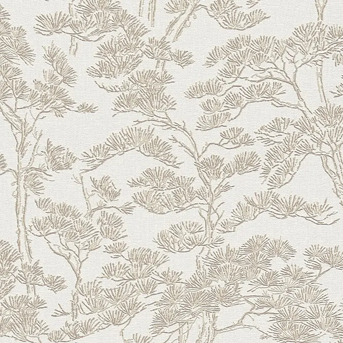A.S. Création Metropolitan Stories Vibes & Styles Vliestapete Zen - Beige, Floral, 10,05 x 0,53 m - Strukturierte Tapete mit einem geprägten beigefarbenen Kiefern- und Astmuster.