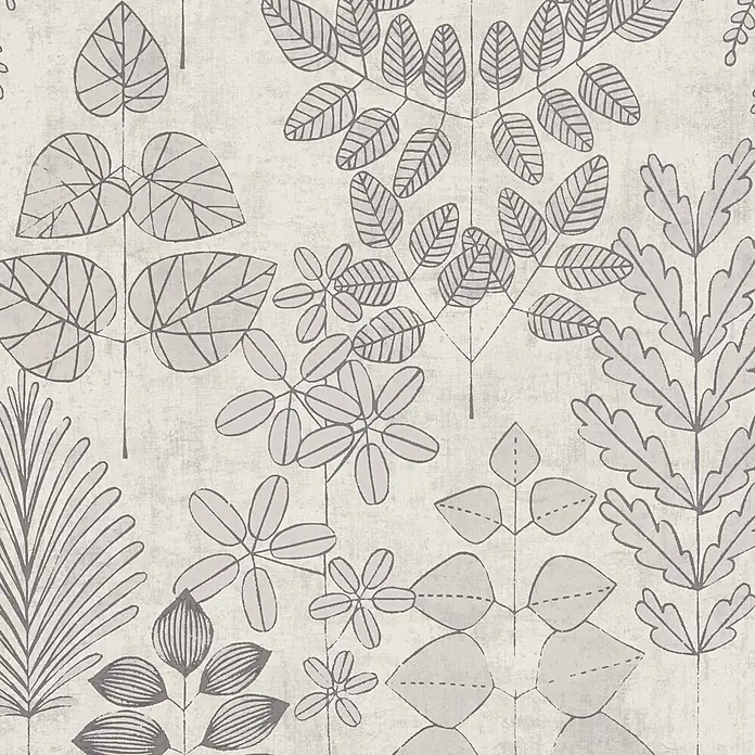 A.S. Création Nordic Feeling Vliestapete Blätter II - Grau, Floral, 10,05 x 0,53 m - Strukturiertes botanisches Muster mit grauen Blattranken.